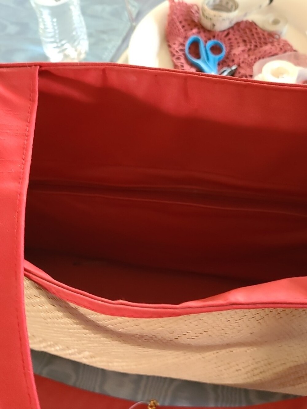 Yves Saint Laurent Straw Tote with Red Trim and Gold Charm - Picture 2 of 6